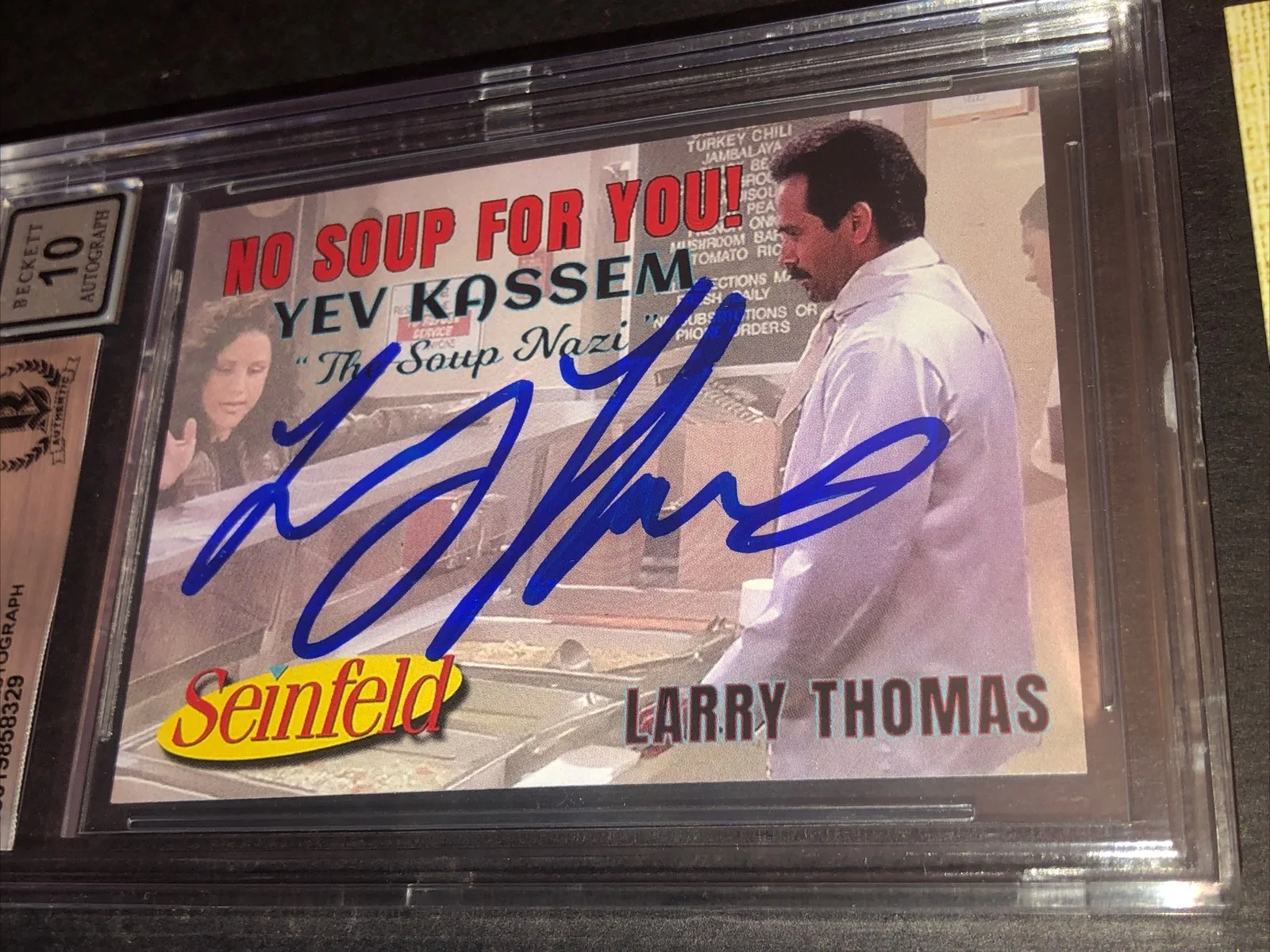 LARRY THOMAS — BECKETT 10 GEM MINT AUTO LARRY THOMAS CUSTOM CARD SEINFELD SOUP NAZI *FREE* 329, image 3