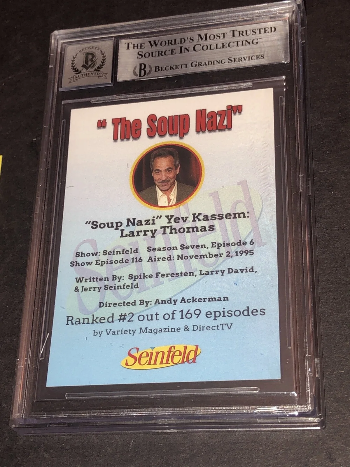 LARRY THOMAS — BECKETT 10 GEM MINT AUTO LARRY THOMAS CUSTOM CARD SEINFELD SOUP NAZI *FREE* 324, image 5