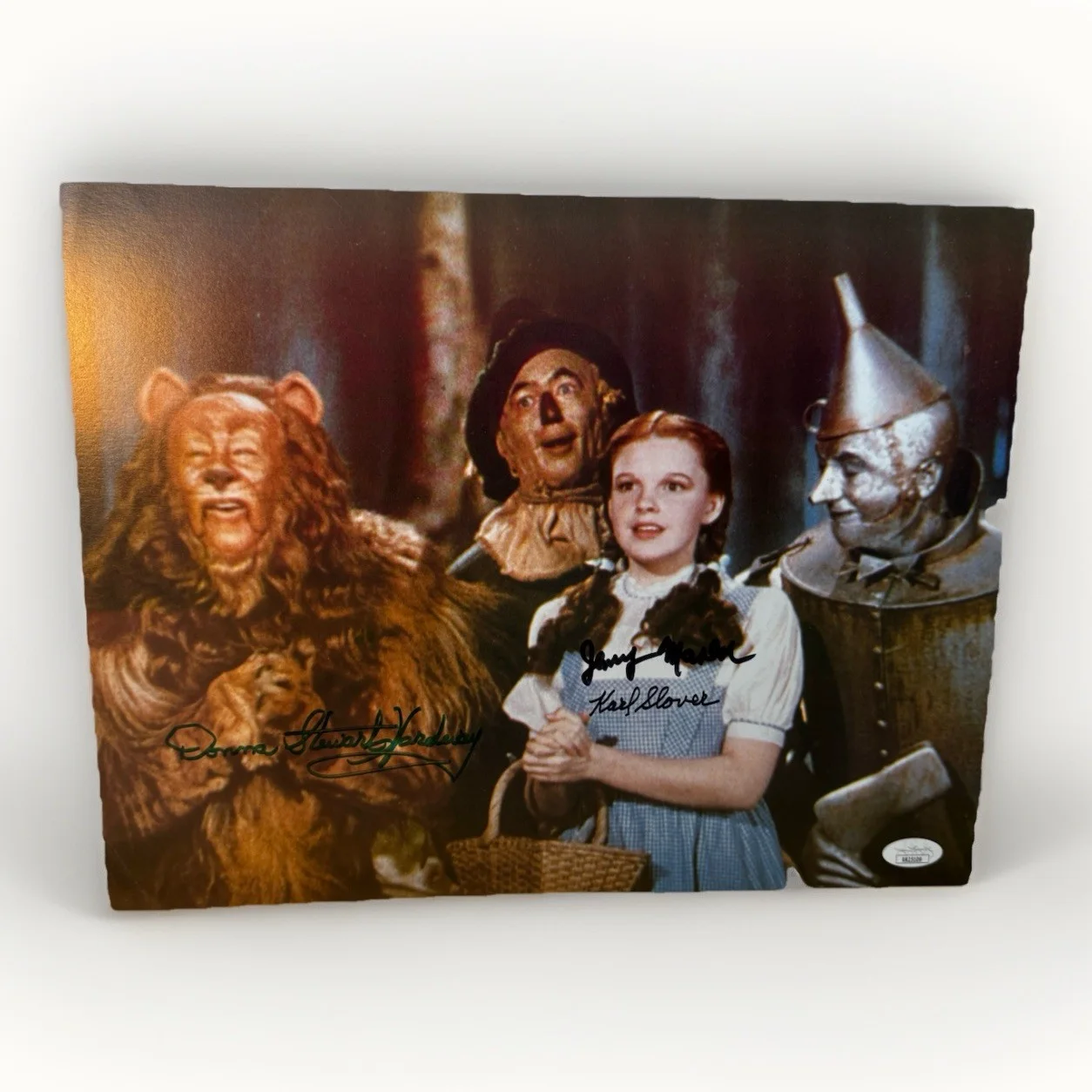 Jerry Maren, Karl Slover, Donna Stewart-Hardaway — “Wizard of Oz”11x14 Signed Photo by Karl Slover, Jerry Maren, JSA certified