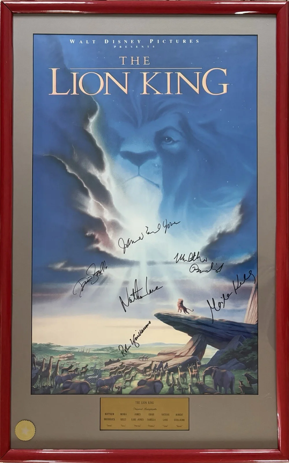 Matthew Broderick, Nathan Lane, Moira Kelly, James Earl Jones — The Lion King Original Autographed Poster Signed by Main Cast