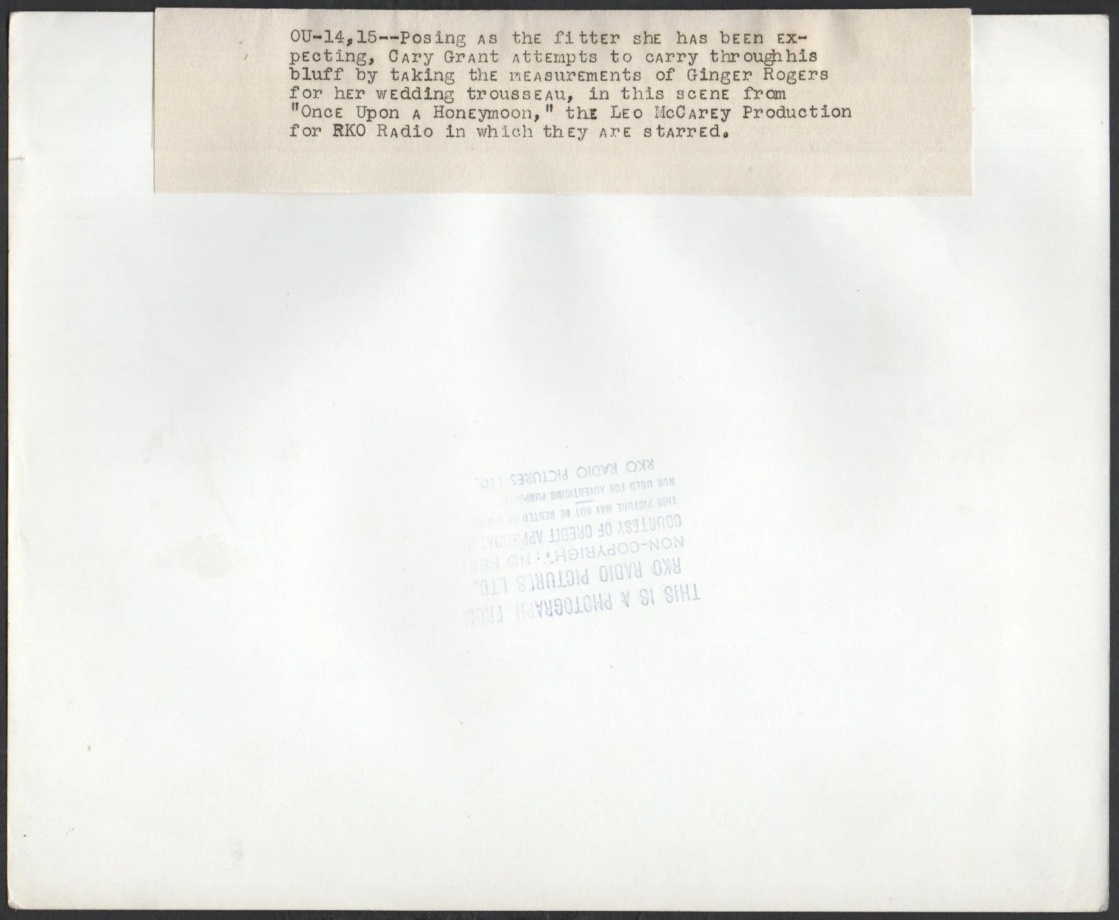 ONCE UPON A HONEYMOON 1942 Ginger Rogers, Cary Grant 10x8 STILL #15, изображение 2