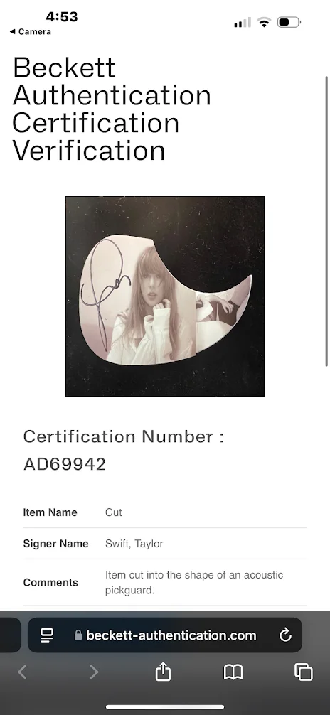 Taylor Swift Signed 38" Pink Acoustic Guitar (Beckett), изображение 5
