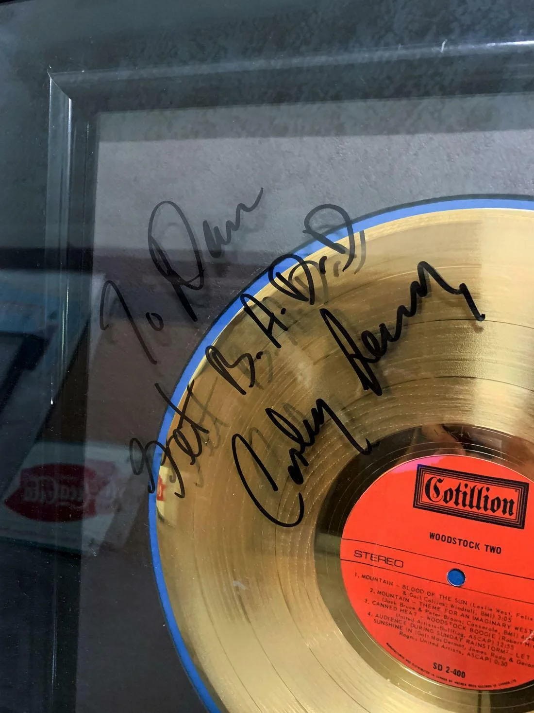 MOUNTAIN~Signed Corky Laing Gold Record Award Presented To Mountain~WOODSTOCK, image 2