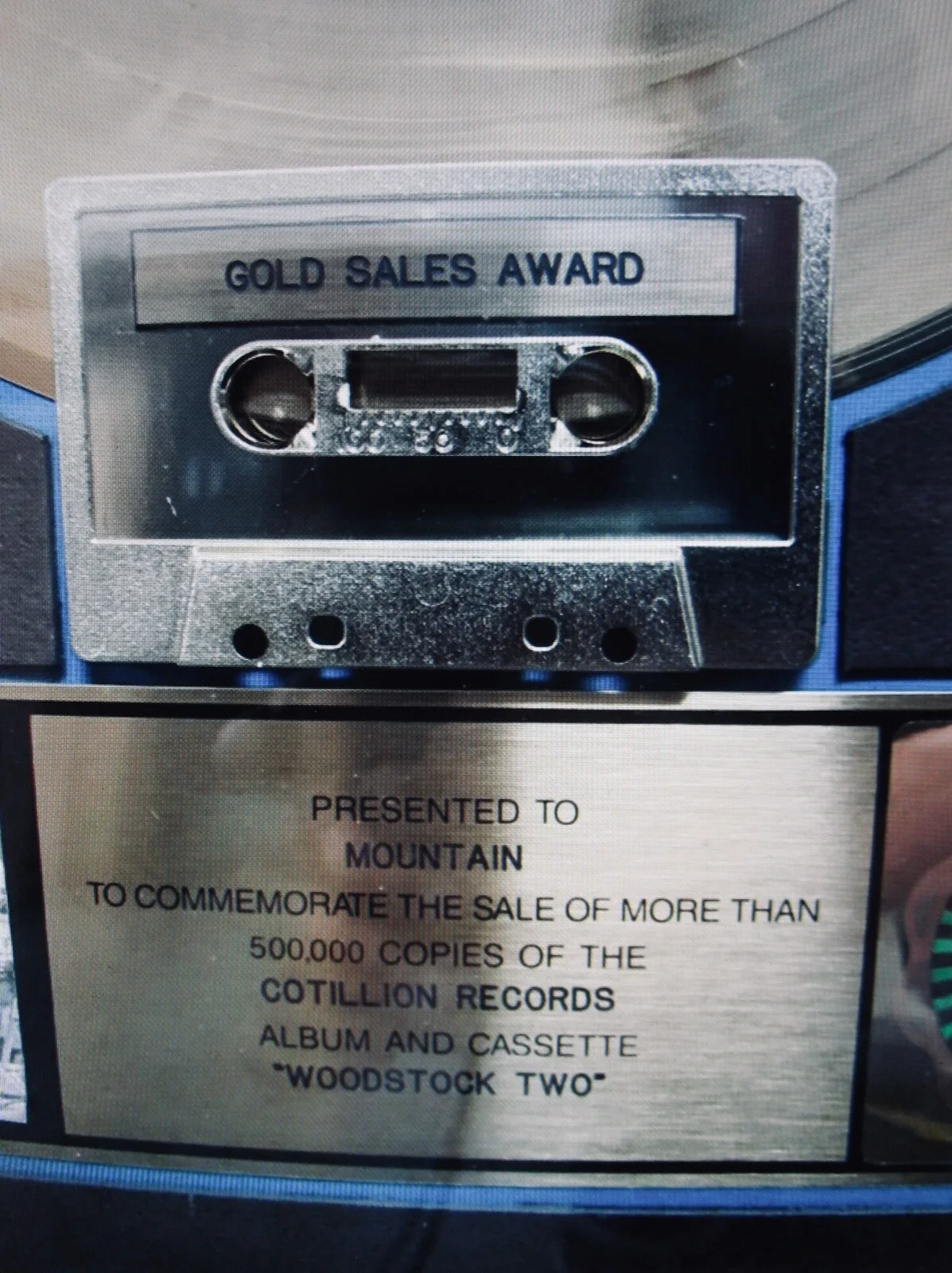 MOUNTAIN~Signed Corky Laing Gold Record Award Presented To Mountain~WOODSTOCK, image 3