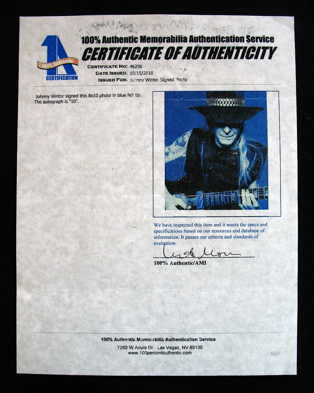 JOHNNY WINTER-Mega Rare Signed Photograph & Pickguard From Chicago Blues Fest, изображение 4