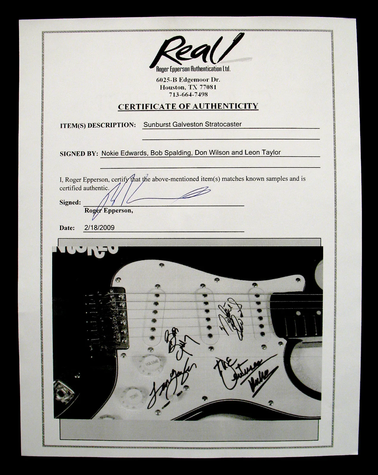 THE VENTURES~Rare Autographed Electric Guitar-SURF INSTRUMENTAL-EPPERSON COA, image 3