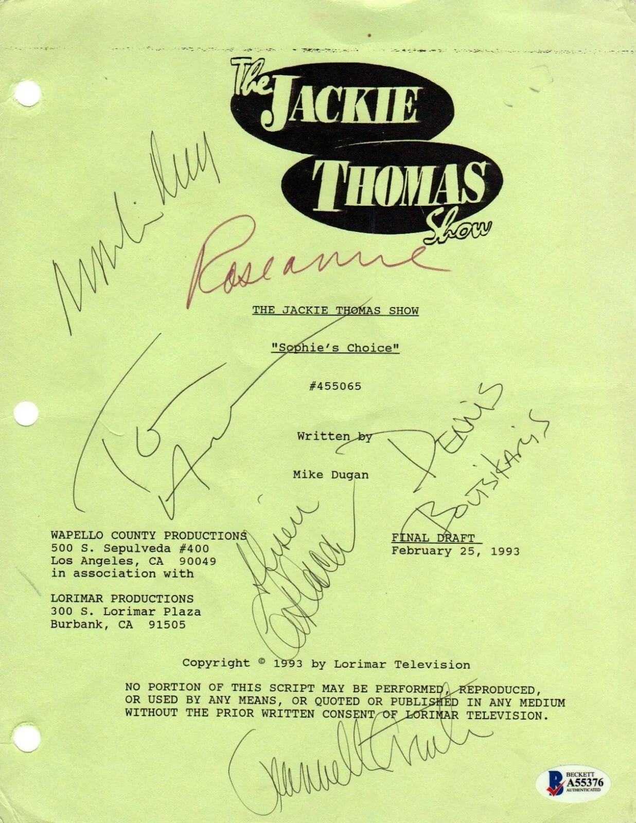 Roseanne Barr — BECKETT THE JACKIE THOMAS SHOW CAST SIGNED SCRIPT ROSEANNE BARR-TOM ARNOLD +4 76, image 2