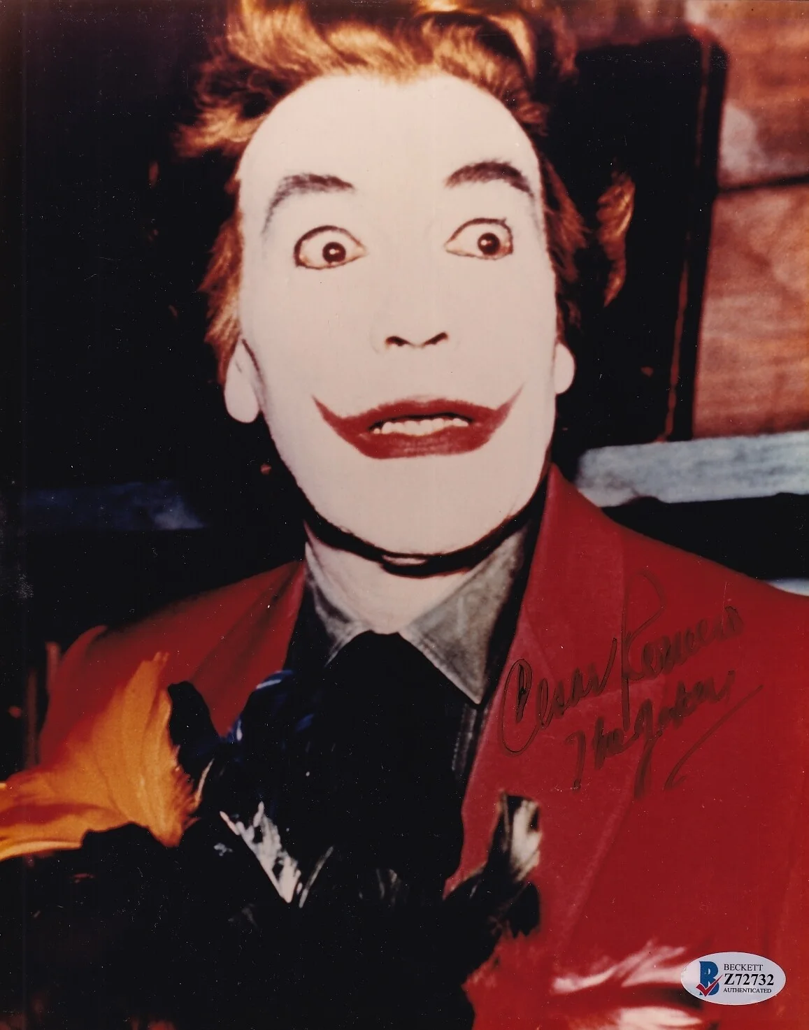 Cesar Romero — BECKETT CESAR ROMERO "THE JOKER" SIGNED VINTAGE BATMAN 8X10 PHOTO Z72732, изображение 3