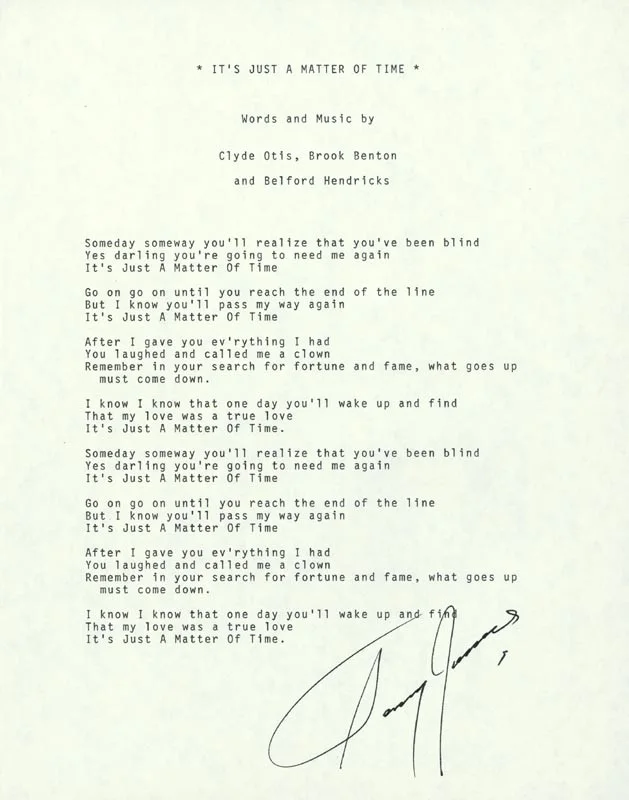 Sonny James — SONNY JAMES - TYPED LYRIC(S) SIGNED