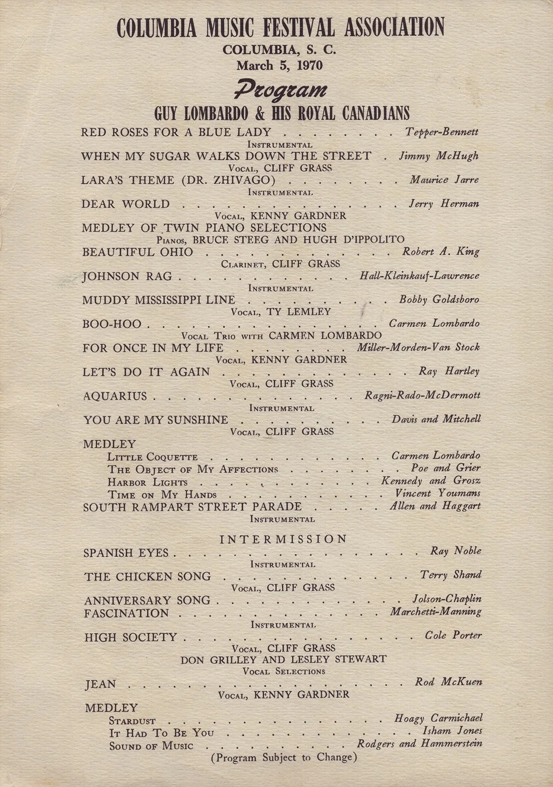 Guy A. Lombardo, Kenny Gardner — GUY LOMBARDO ORCHESTRA (GUY A. LOMBARDO) - INSCRIBED PROGRAM SIGNED CIRCA 1970 W, image 3