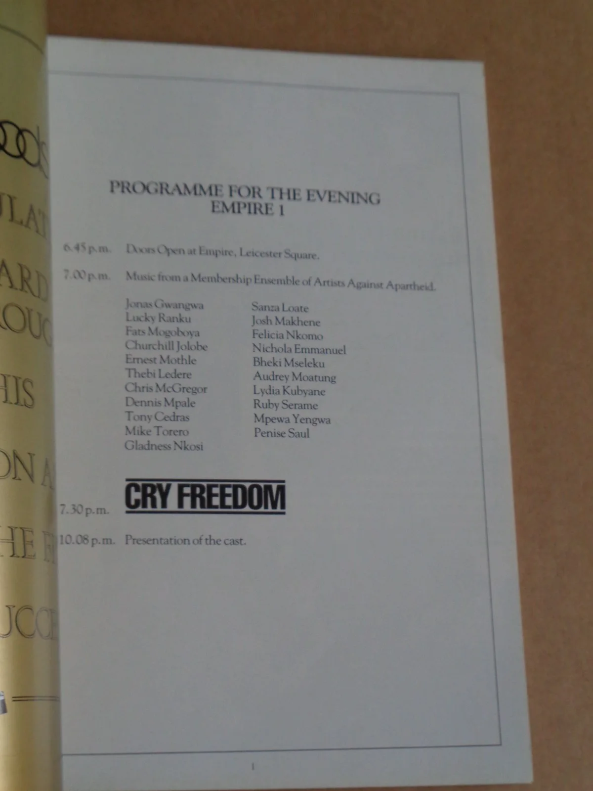 Denzil Washington - Cry Freedom - 1987 European Charity Premiere Brochure, изображение 2