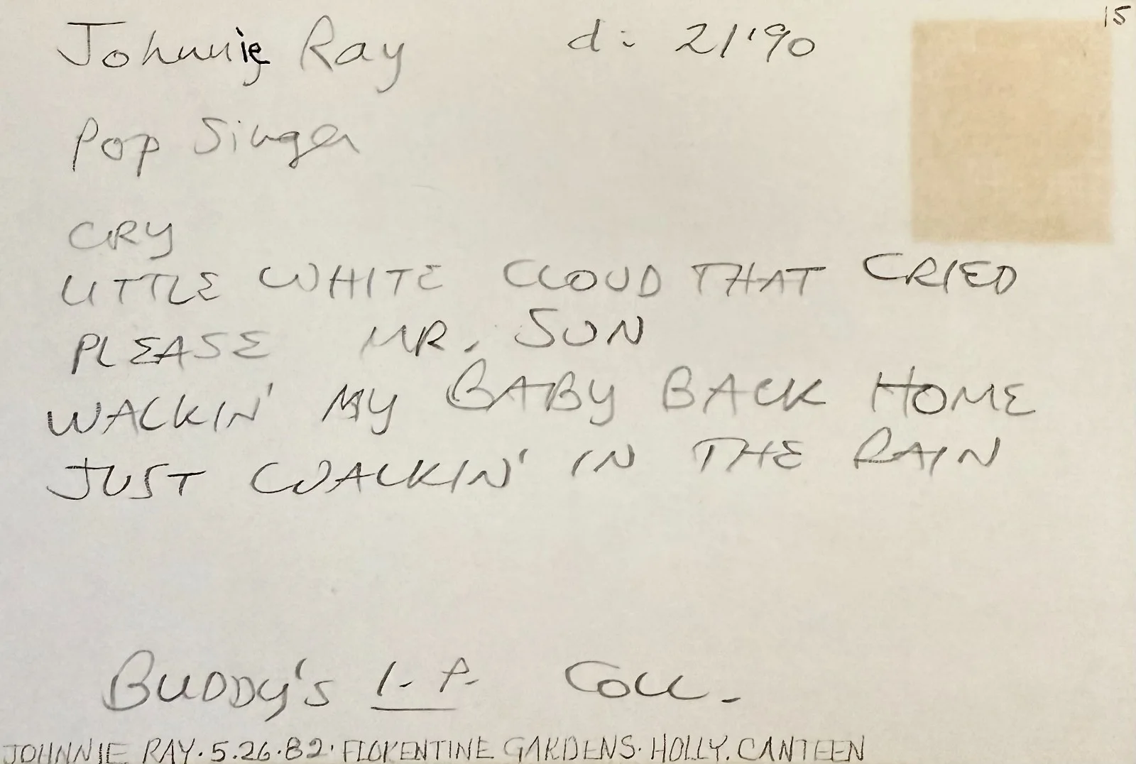 JOHNNIE RAY Signed Autographed 4x6 INDEX CARD All of Me Just Walking in the Rain, изображение 4