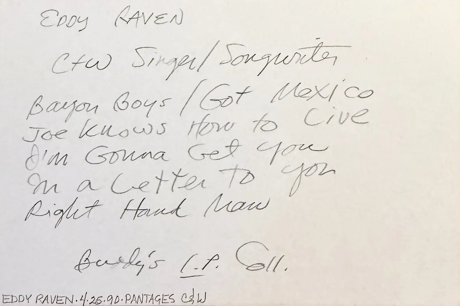 EDDY RAVEN Signed Autographed 4"x 6" INDEX CARD I've Got Mexico COUNTRY MUSIC, image 4