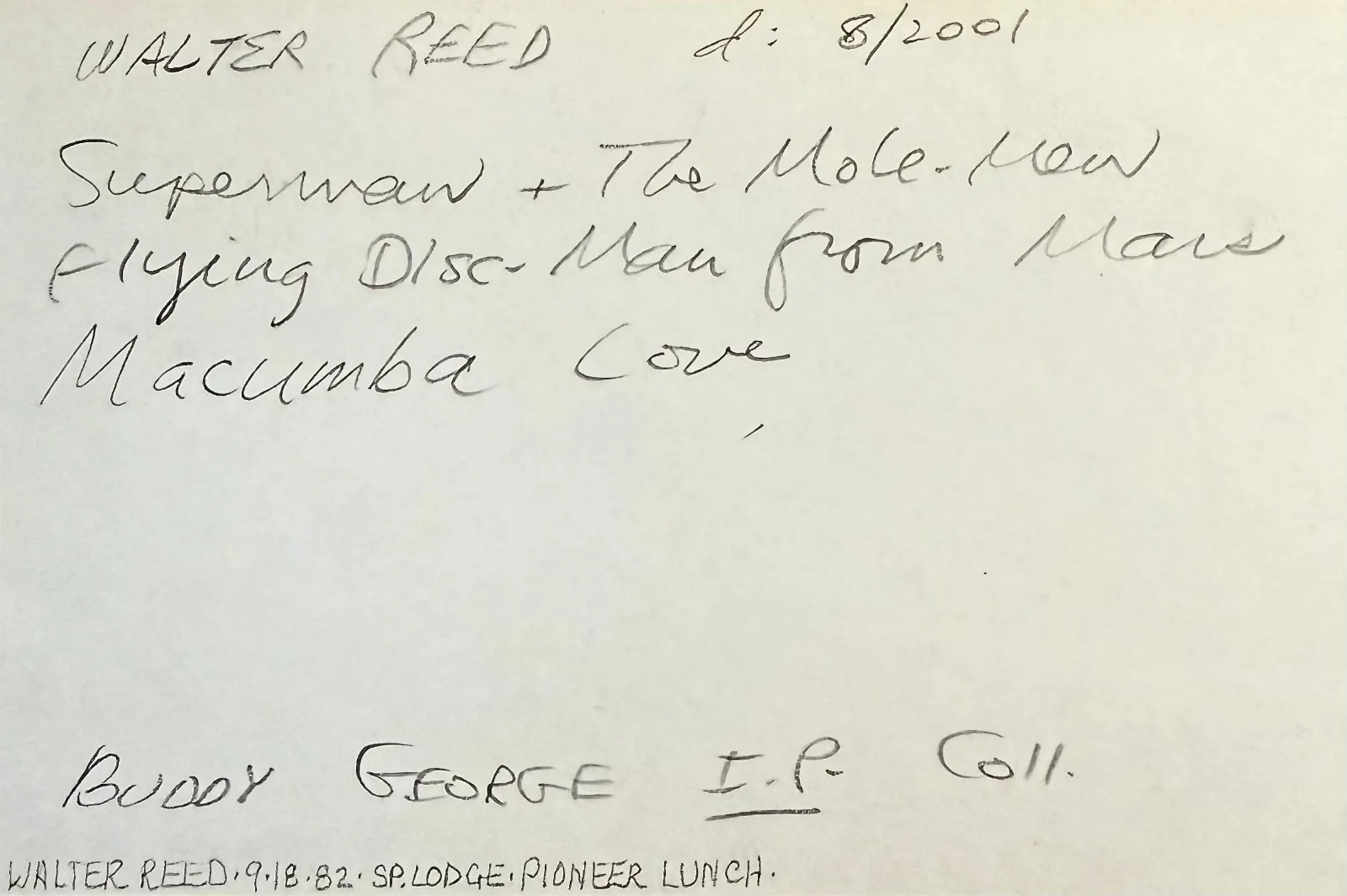Walter Reed — WALTER REED Autograph Signed 4"x 6" INDEX CARD Flying Disc Man from Mars TRIPOLI, изображение 2