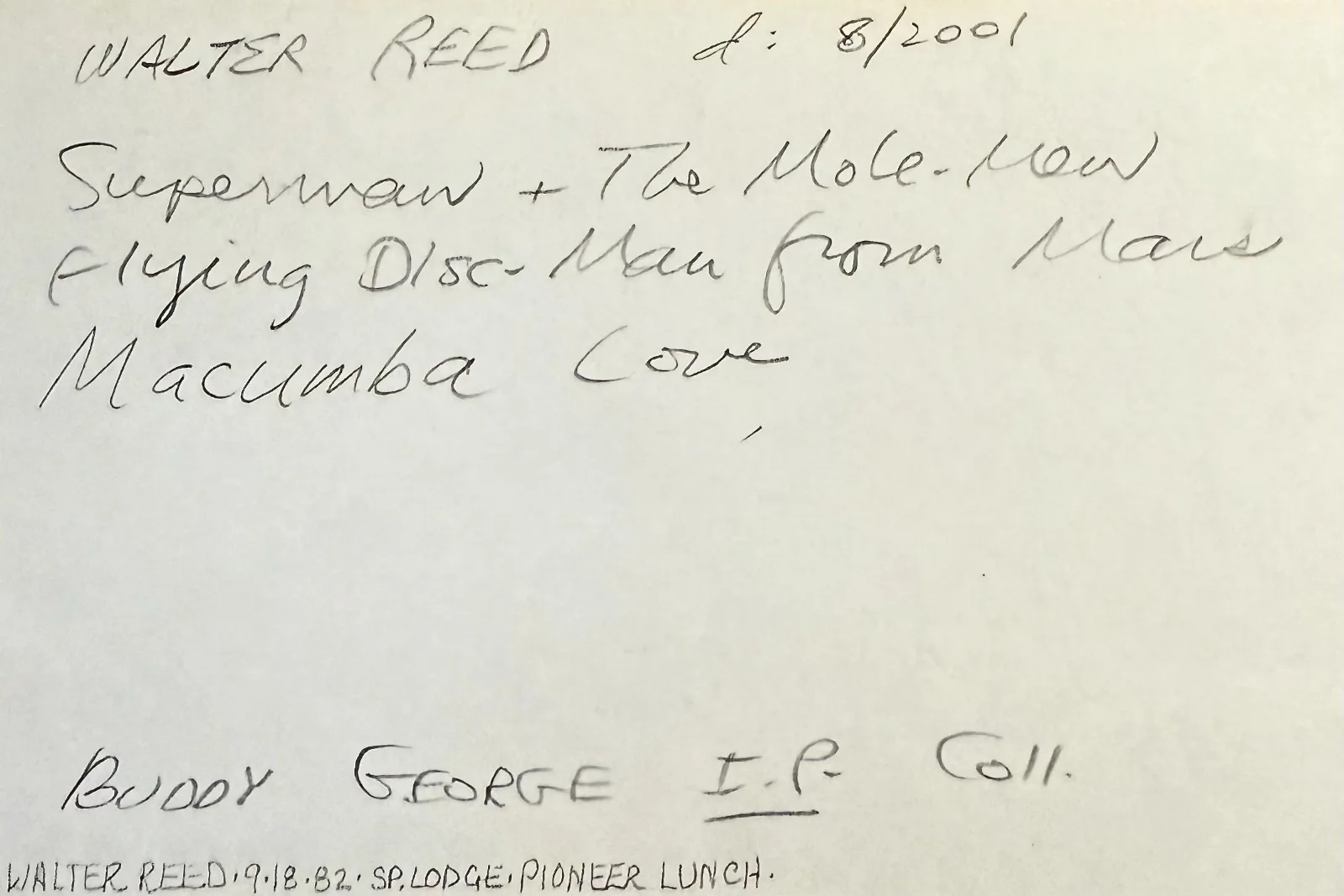 Walter Reed — WALTER REED Autograph Signed 4"x 6" INDEX CARD Flying Disc Man from Mars TRIPOLI, изображение 4