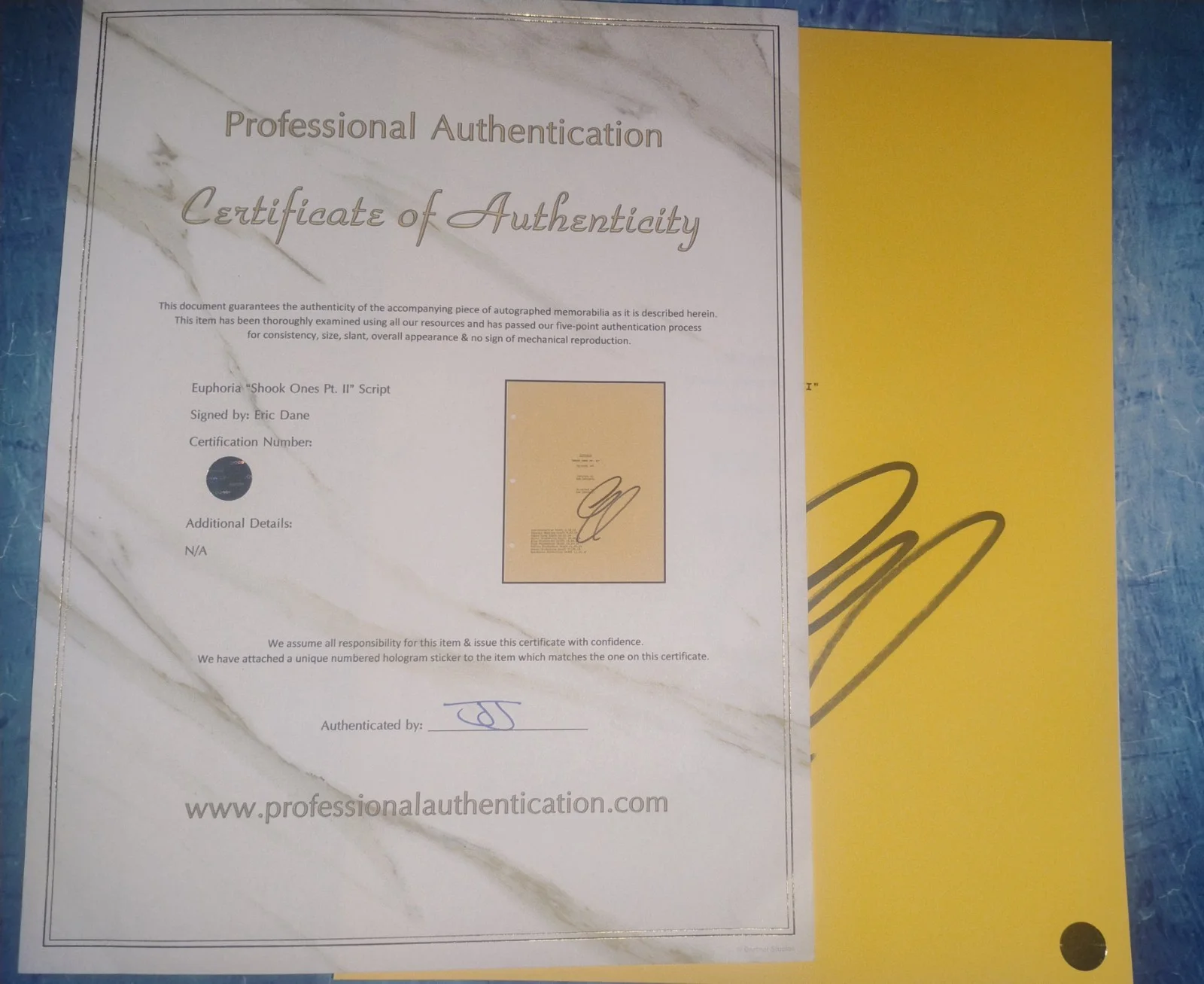 Eric Dane Hand Signed Autograph Euphoria Script COA Shook Ones NO US TARIFF, image 5