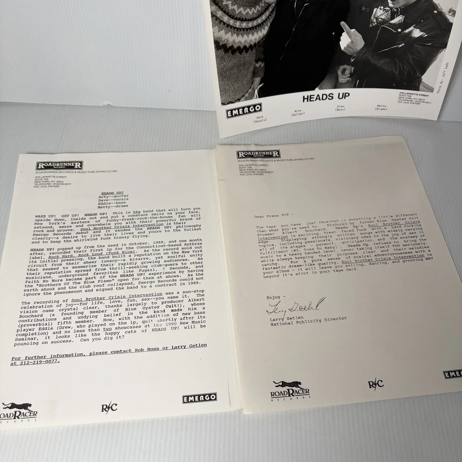 HEADS UP Band Roadrunner Records Press Kit Photo Bio Rock Music Memorabilia, изображение 3