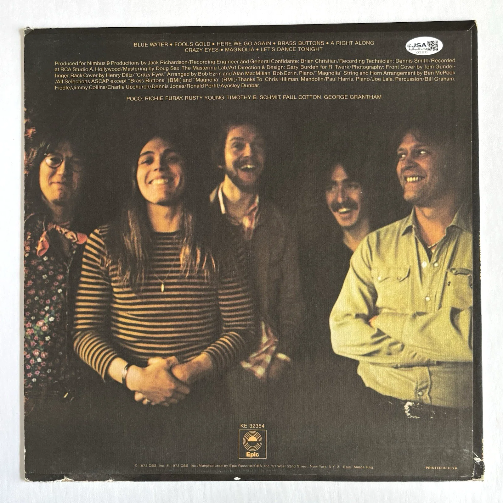 POCO Signed CRAZY EYES LP Vinyl RECORD JSA COA Paul Cotton RUSTY Richie Furay, image 4