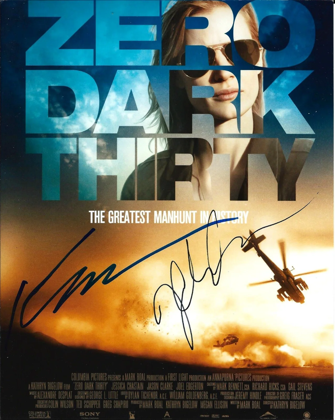 jessica chastain & kathryn bigelow — Jessica Chastain & Kathryn Bigelow signed Zero Dark Thirty 8x10 photo in person