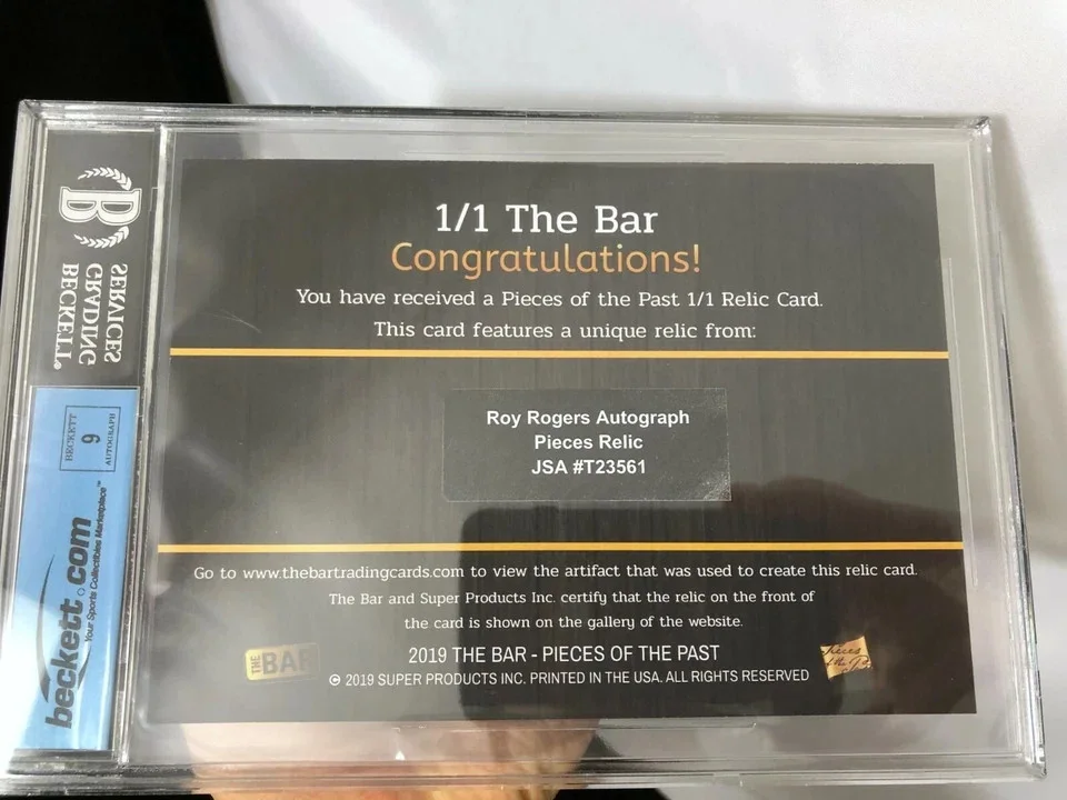 Roy Rogers — 2019 The Bar Pieces of the Past Roy Rogers Signed AUTO BGS BECKETT JSA 1/1 Relic, изображение 4