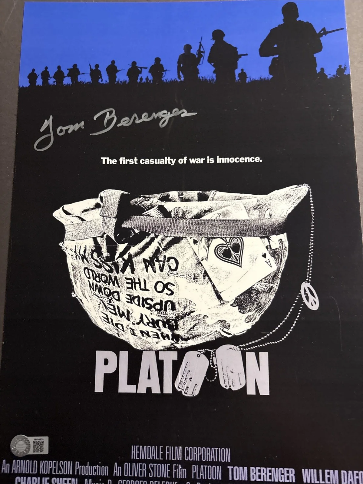 Tom Berenger — Tom Berenger Autographed Signed 11X17 Platoon Movie Poster -Schwartz Hologram, изображение 3