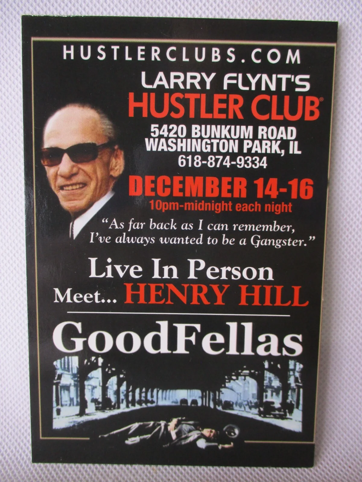 Henry Hill — Henry Hill Autographed Hustler Club Card Goodfellas Mobster Mafia SIGNED, image 3