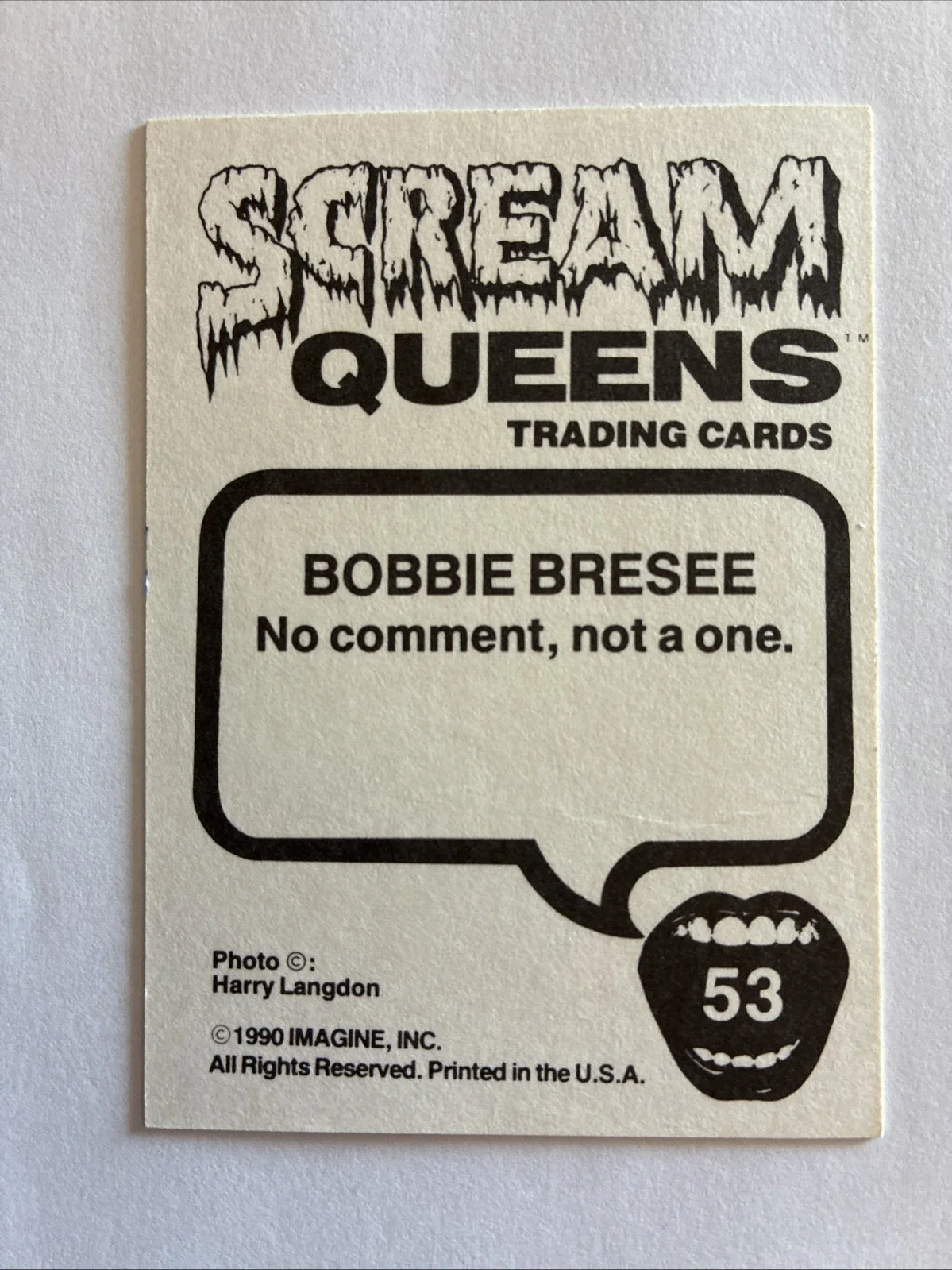 Bobbie Bresee Authentic Hand Signed 1990 Imagine Scream Queens Trading Card, image 2