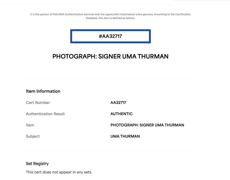 Uma Thurman Kill Bill Signed PSA Autograph Photo 8 x 10, image 3