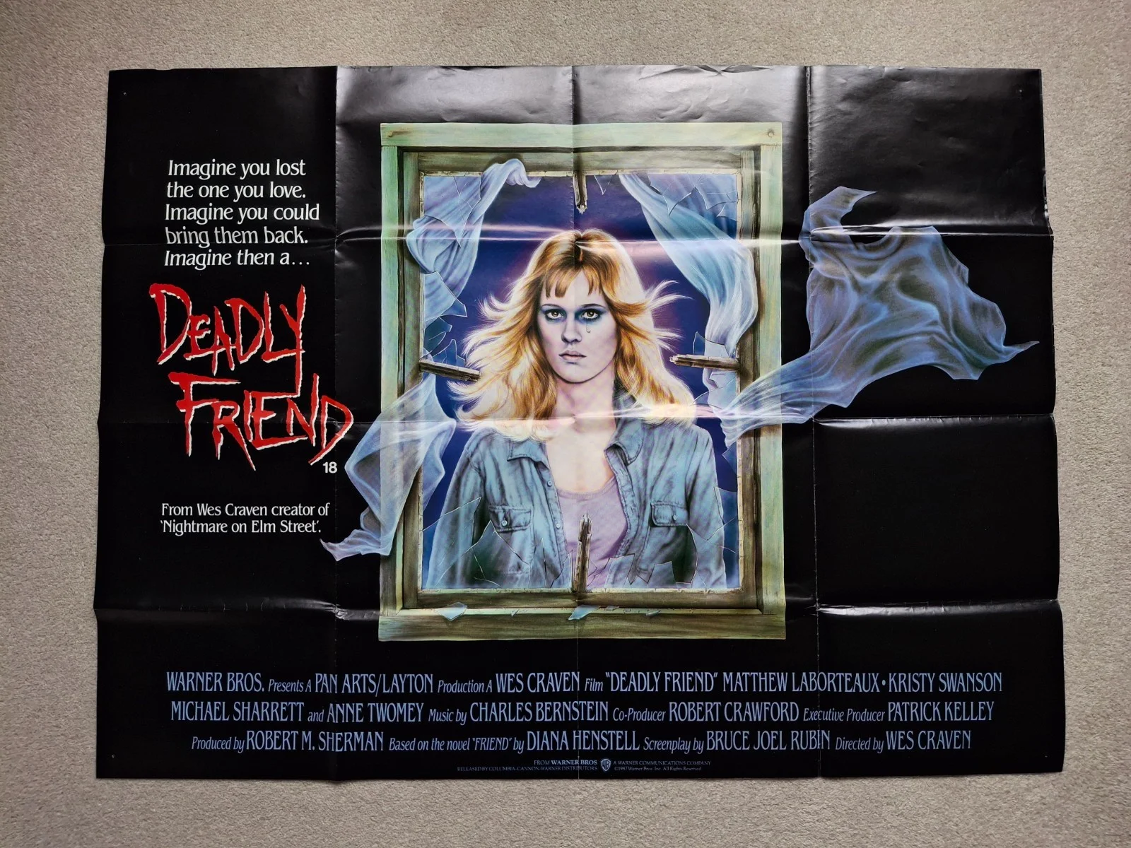 Deadly Friend Original Rare Cinema Movie Film Quad Poster 40 by 30 inches, изображение 2