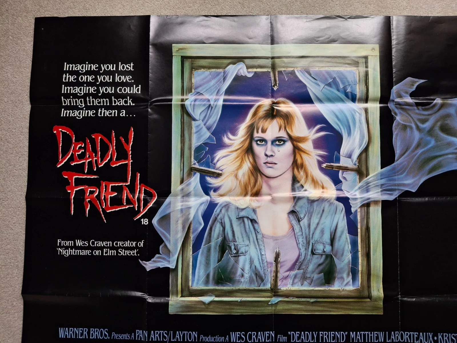 Deadly Friend Original Rare Cinema Movie Film Quad Poster 40 by 30 inches, изображение 3