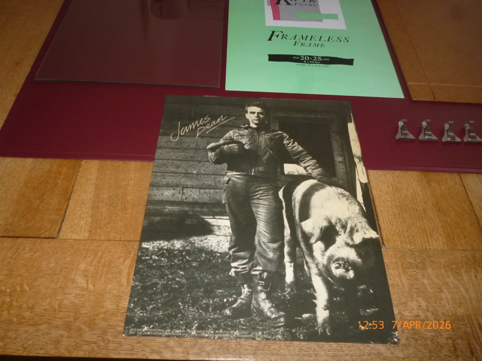 JAMES DEAN FAMILY FARM & PIG ORIGINAL ATHENA PRINT/PICTURE CLIP FRAME 1987 *RARE, изображение 5