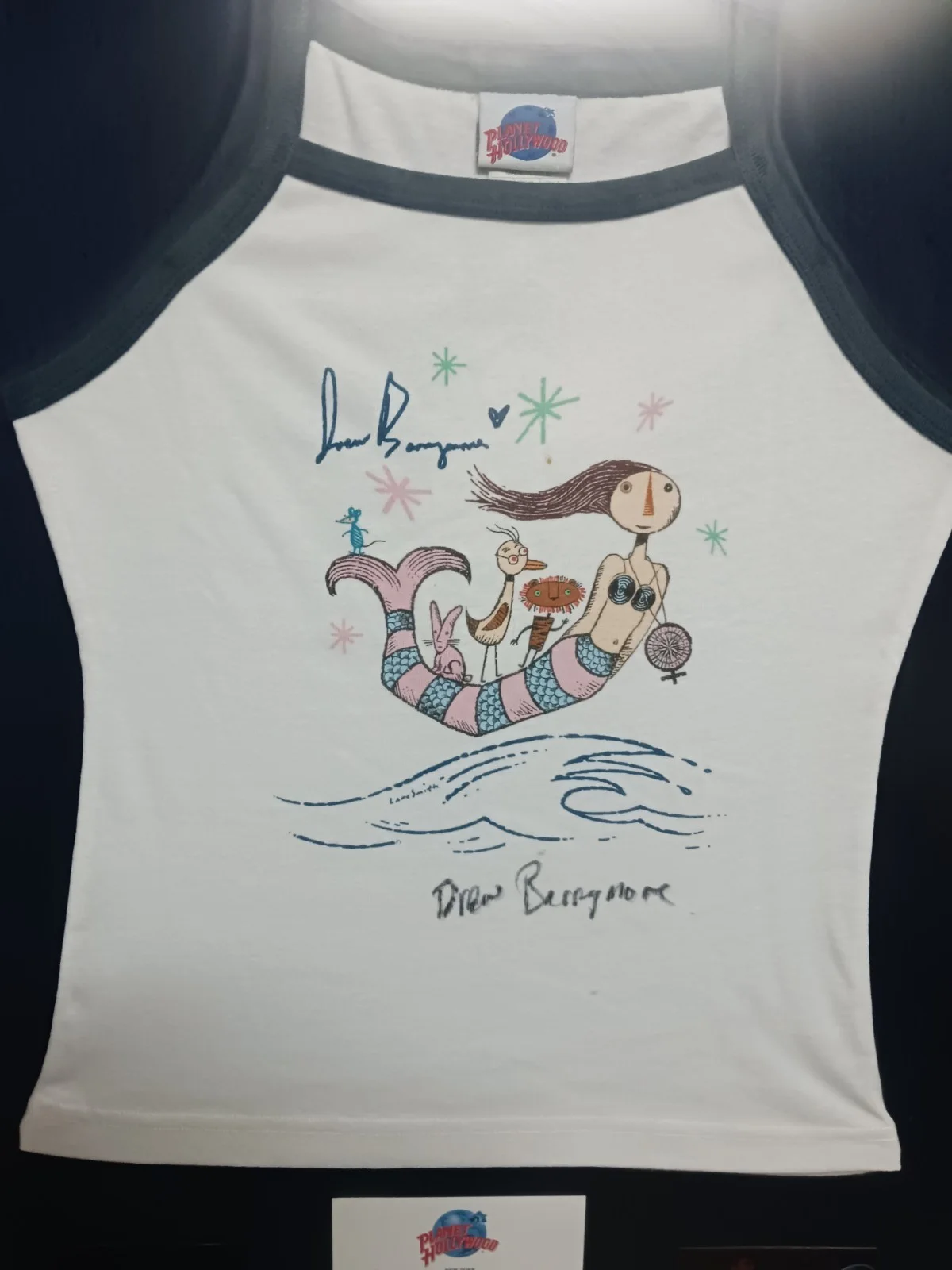 drew barrymore — Drew Barrymore Signed Planet Hollywood Mermaid Shirt, изображение 3