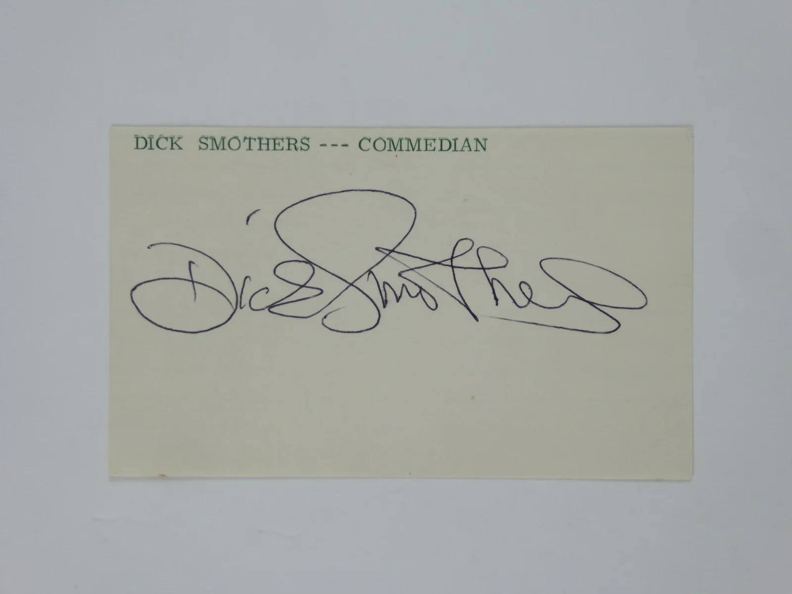 Dick Smothers — Dick Smothers Signed Autographed 3x5 Index Card Comedian Actor Musician JSA COA, изображение 2