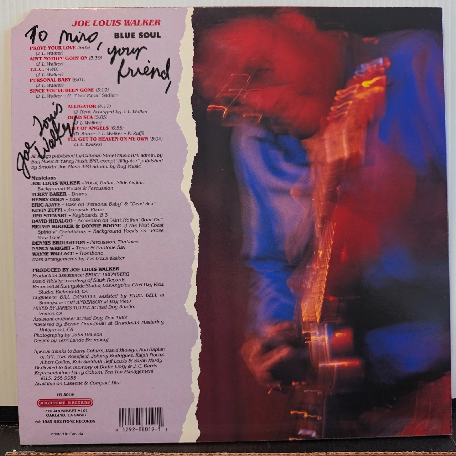 AUTOGRAPHED Joe Louis Walker "BLUE SOUL" Hightone 8019 TO MIRO usa vinyl NM, изображение 2
