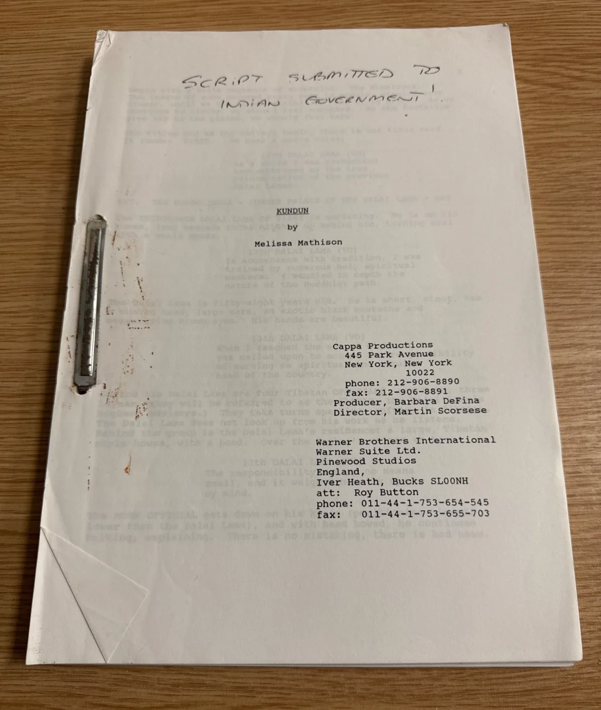 Kundun movie script 1997 directed by Martin Scorsese Writer Melissa Mathison, image 2