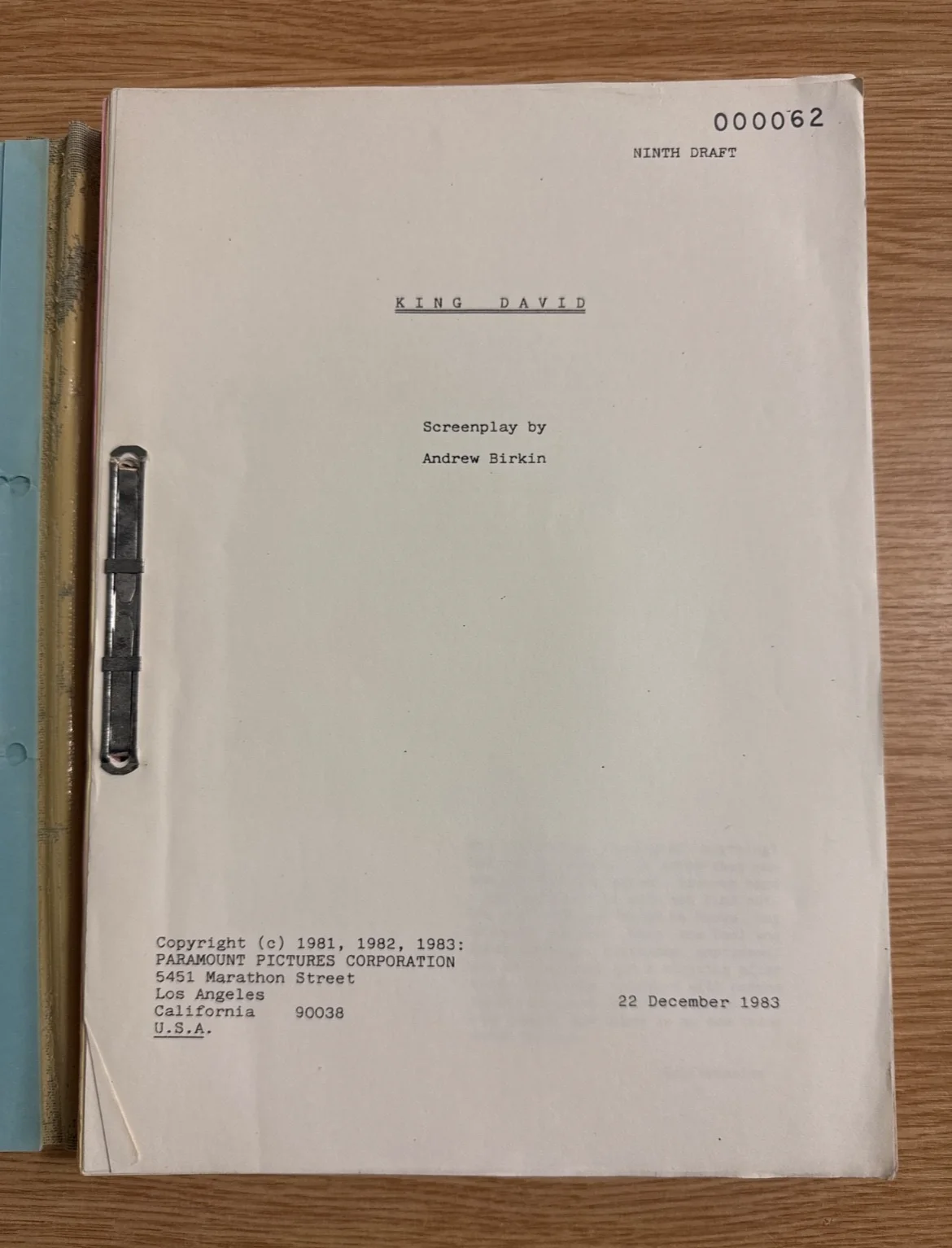 King David 1985 script starring Richard Gere movie Directed by Bruce Beresford, image 3