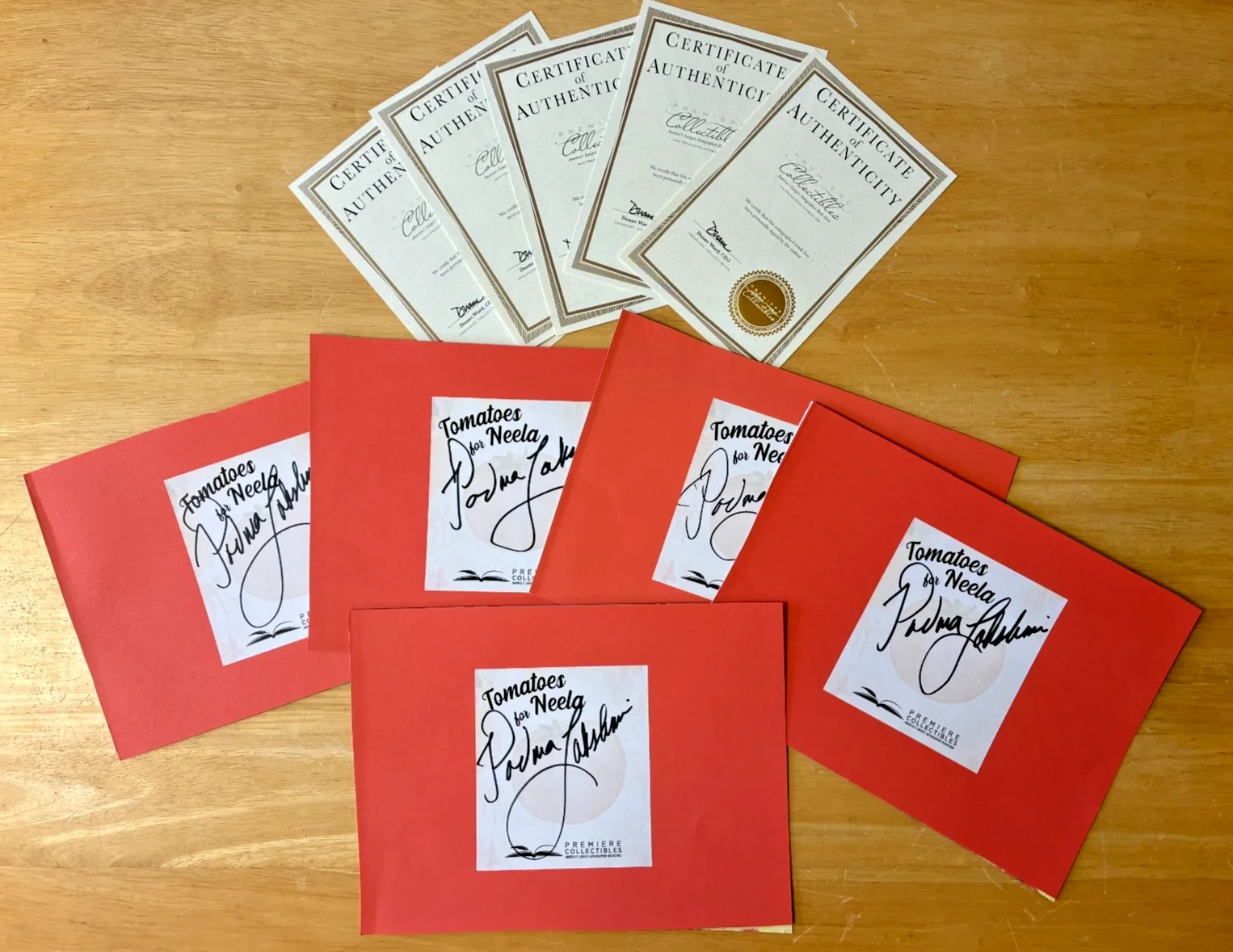 Padma Lakshmi — Padma Lakshmi Signed Bookplates Lot of 5 – Tomatoes for Neela – COA
