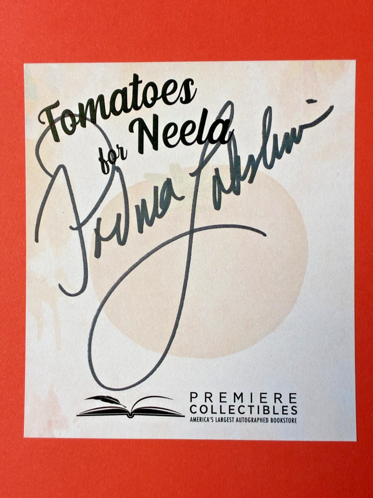 Padma Lakshmi — Padma Lakshmi Signed Bookplates Lot of 5 – Tomatoes for Neela – COA, image 3