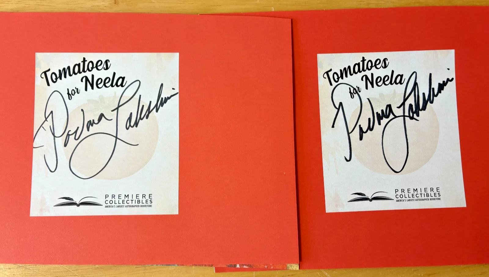 Padma Lakshmi — Padma Lakshmi Signed Bookplates Lot of 5 – Tomatoes for Neela – COA, image 4