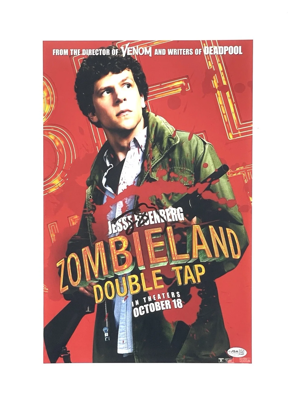 Jesse Eisenberg — Zombieland Autographed 12x18 Movie Poster Jesse Eisenberg Signed JSA Certified, изображение 3