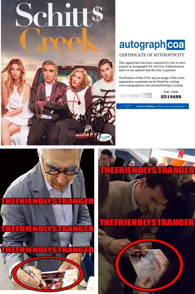 Dan Levy & Eugene Levy — Dan Levy & Eugene Levy signed "SCHITT'S CREEK" 8x10 Photo EXACT PROOF a ACOA COA