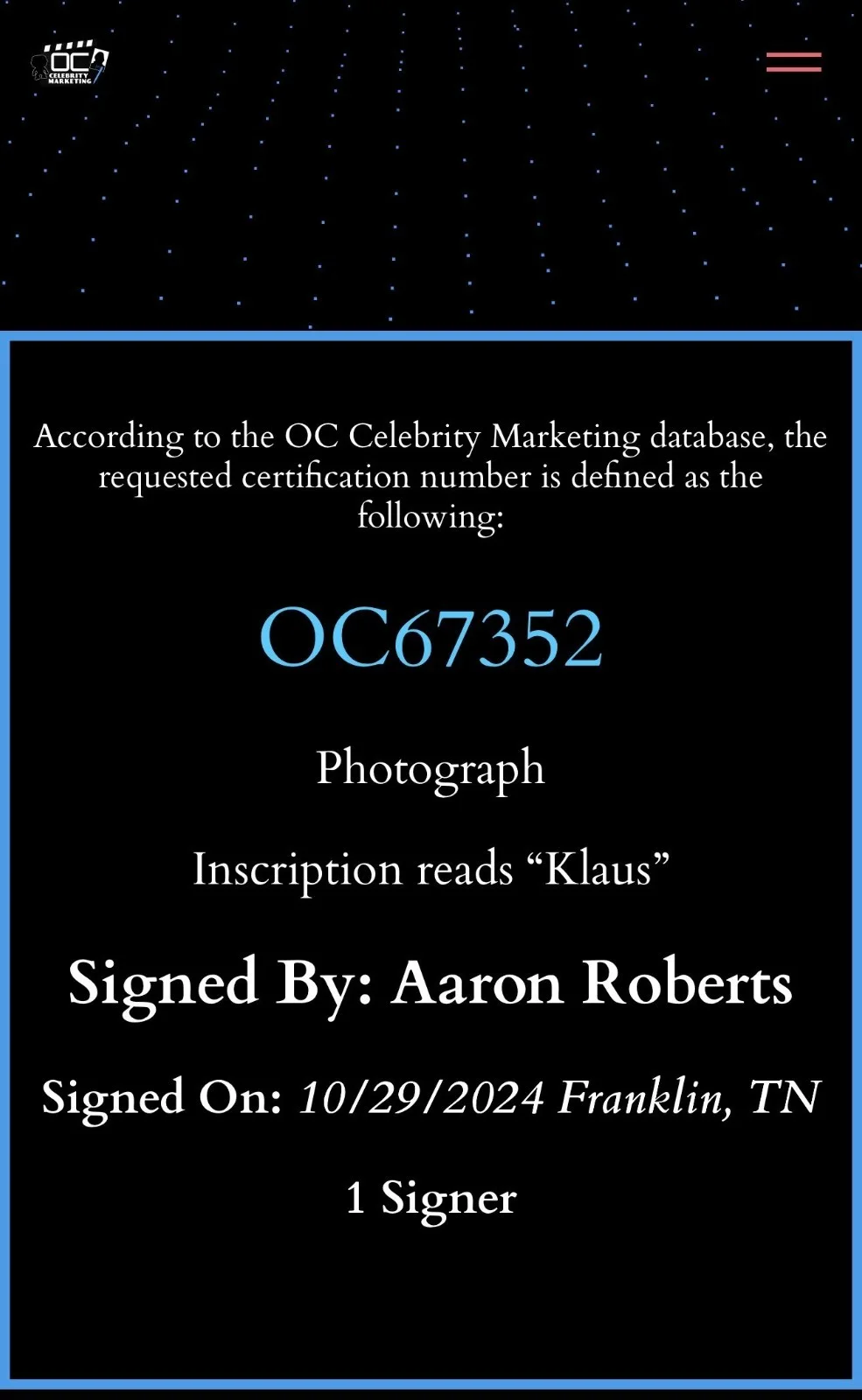 Aaron Roberts — Aaron Roberts Signed and Inscribed Klaus Black Clover 11x14 Photo OC COA, изображение 4