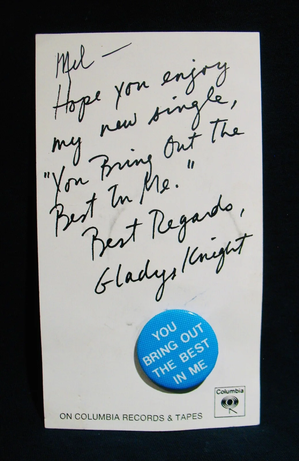GLADYS KNIGHT~Rare Original Signed Paper Note w/Promo Pin & Promo Record! Soul, изображение 2