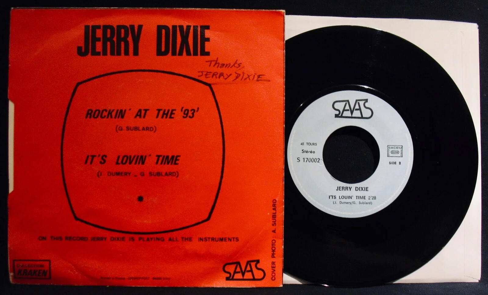 JERRY DIXIE~Rockin' At The 93-Autographed Import Picture Sleeve & 45-Rockabilly, image 2