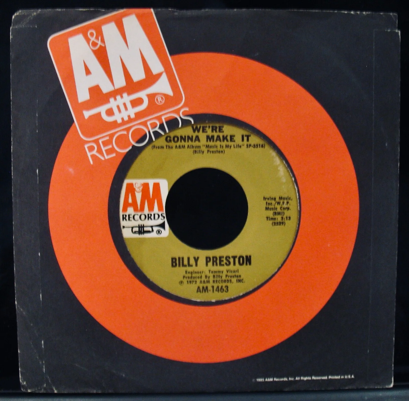 BILLY PRESTON~Signed SPACE RACE~Funk 45 ✦ A&M #7463~The Beatles~Rolling Stones, image 2