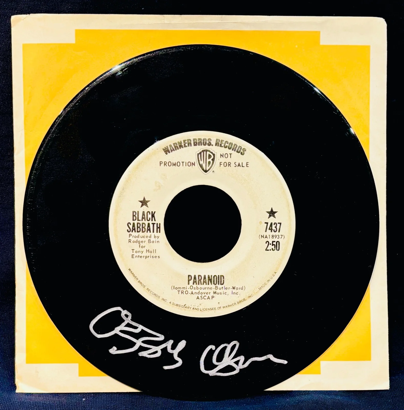 OZZY OSBOURNE~Signed PARANOID Promo 45 Record & Sleeve~BLACK SABBATH~Heavy Metal, изображение 2
