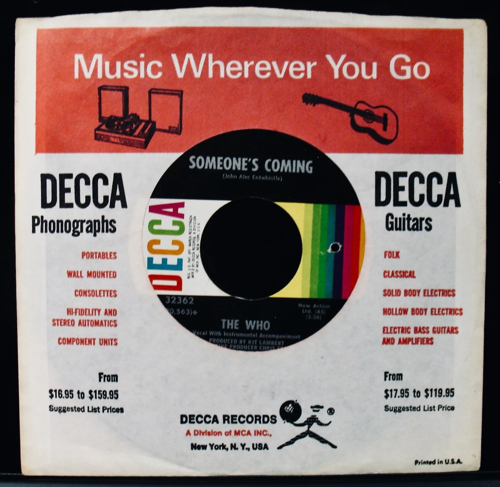 THE WHO~Pete Townshend Signed MAGIC BUS Promo Record Sleeve & 45 (N Mint)~DECCA, изображение 3
