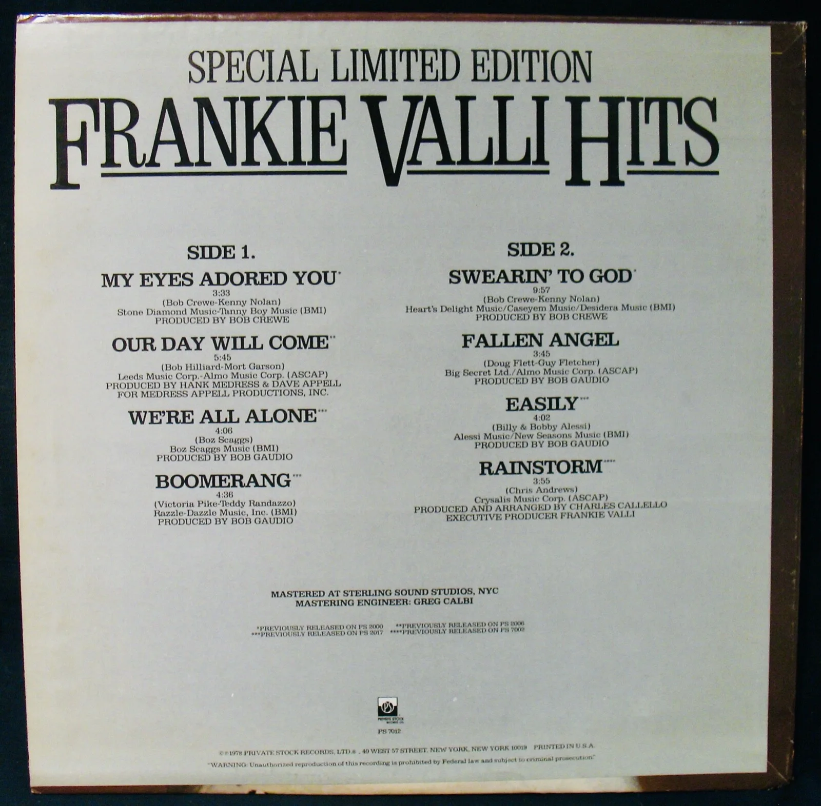 FRANKIE VALLI Signed FRANKIE VALLI HITS Special Edition Album~The Four Seasons, изображение 3