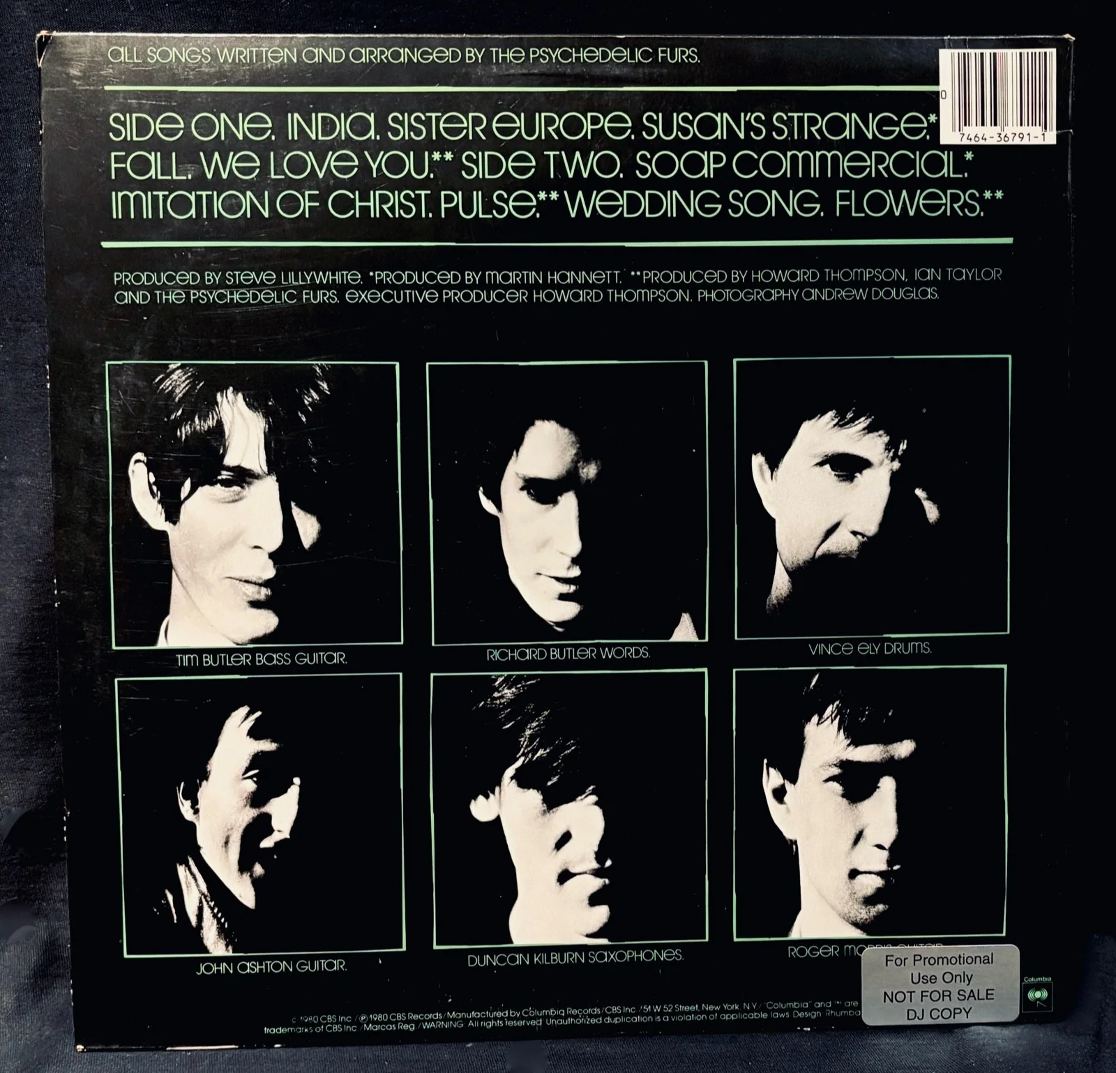 THE PSYCHEDELIC FURS~Richard & Tim Burton Signed MAIN DJ/Promo Record Album, изображение 3