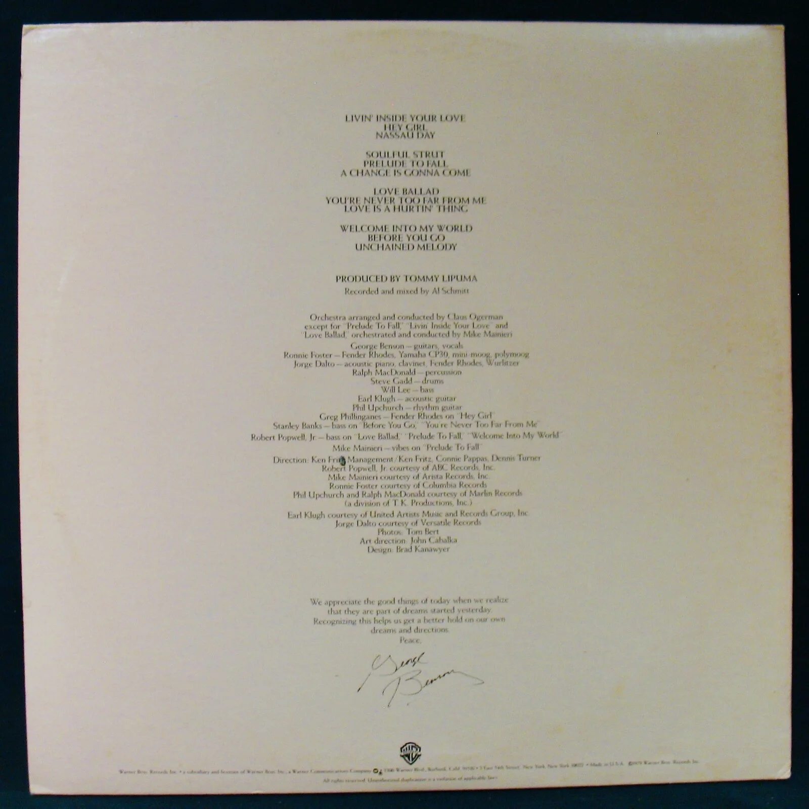 GEORGE BENSON~Autographed LIVIN INSIDE YOUR LOVE Album w/COA+Hologram~Jazz Album, изображение 5
